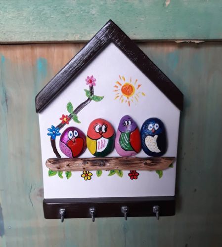 Ahşap taş boyama anahtarlık   
